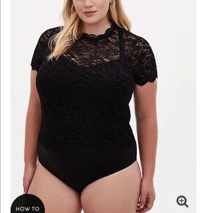 Black lace high neck short sleeve bodysuit